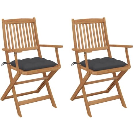 vidaXL Sedie da Giardino Pieghevoli 2 pz con Cuscini Massello Acacia