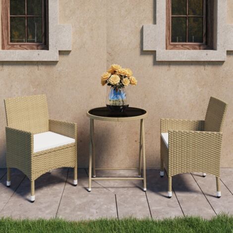 vidaXL Set Bistrot da Giardino 3 pz Polyrattan e Vetro Temperato Beige (1/5)