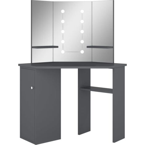 vidaXL Tavolino da Trucco Angolare con LED Grigio 111x54x141,5 cm