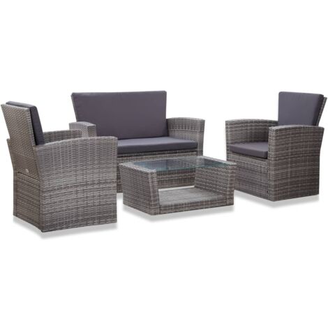 vidaXL Set Divani da Giardino 4 pz con Cuscini in Polyrattan Grigio
