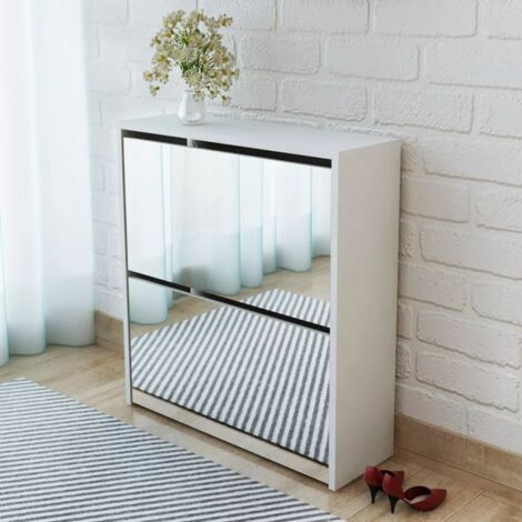 Scarpiera con 2 Ripiani e Specchio Bianco 63x17x67 cm vidaXL