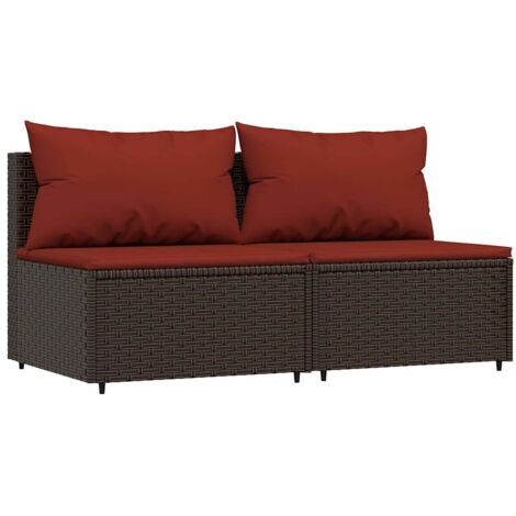 vidaXL Divani Centrali da Giardino con Cuscini 2pz Polyrattan Marrone