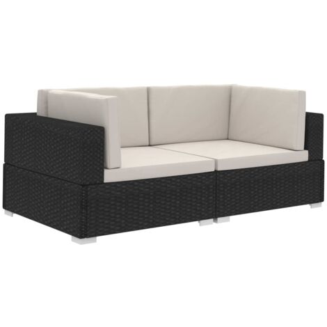 vidaXL Poltrone Modulari ad Angolo con Cuscini 2 pz Polyrattan Nero