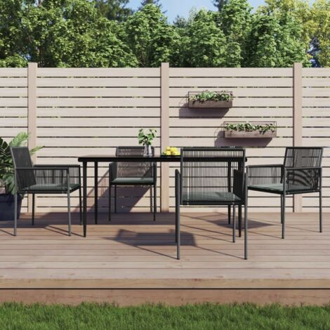 vidaXL Set Pranzo Giardino 5 pz con Cuscini Polyrattan e Acciaio Nero (1/5)