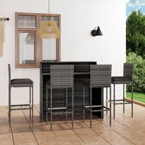 vidaXL Set Bar da Giardino 5 pz con Cuscini Grigio