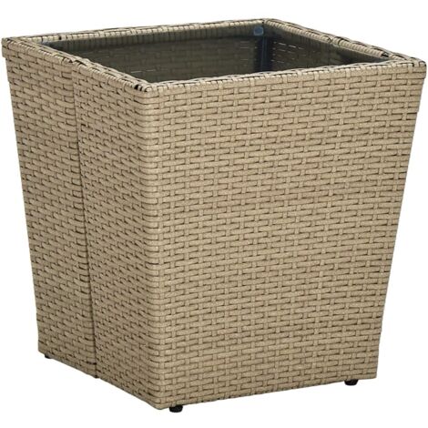 vidaXL Tavolino Beige 41,5x41,5x44 cm in Polyrattan e Vetro Temperato