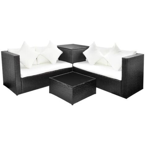 vidaXL Set Divani da Giardino 4 pz con Cuscini in Polyrattan Nero