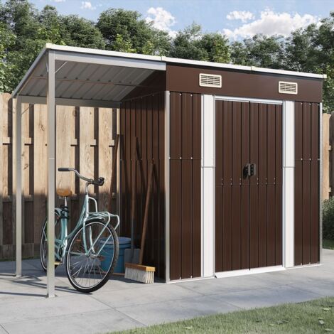vidaXL Capanno Giardino Tetto Esteso Marrone 277x107x181cm Acciaio