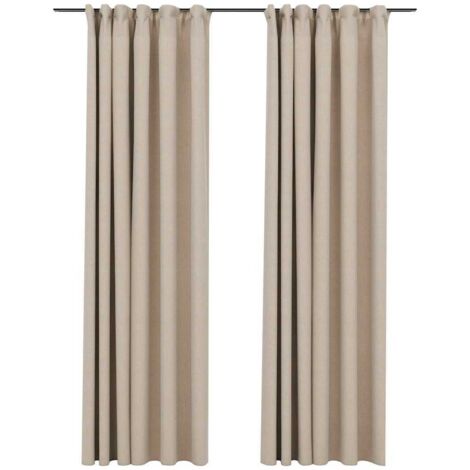 vidaXL Tende Oscuranti con Ganci Effetto Lino 2 pz Beige 140x225 cm