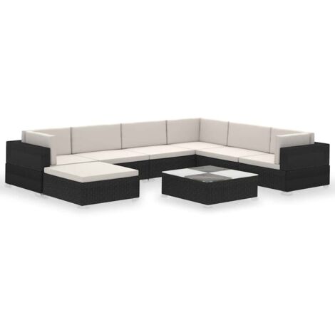 vidaXL Set Divani da Giardino 8 pz con Cuscini in Polyrattan Nero