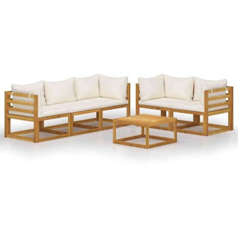 vidaXL Set Divani da Giardino 6 pz con Cuscini Crema Massello Acacia