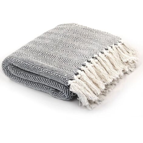 vidaXL Copriletto in Cotone a Spina di Pesce 125x150 cm Blu Marino