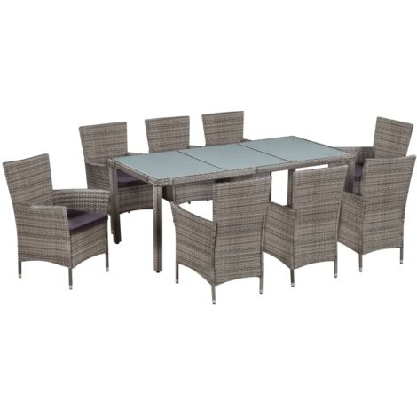 vidaXL Set da Pranzo da Giardino 9 pz con Cuscini in Polyrattan Grigio