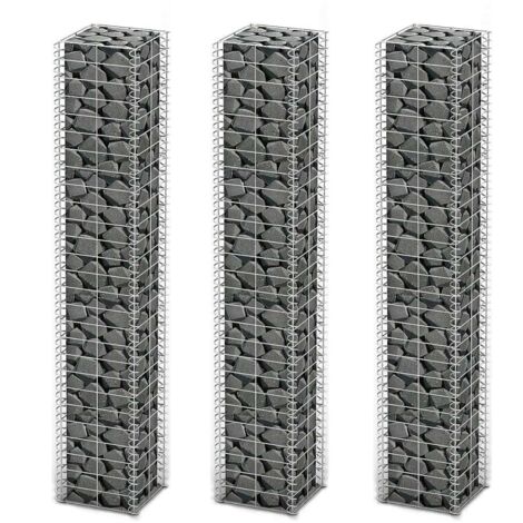 vidaXL Set Gabbione 3 pz in Filo Zincato 25 x 25 x 150 cm
