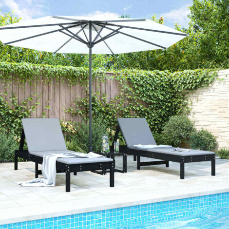 vidaXL Lettini Prendisole 2pz Neri 199,5x60x74 cm Legno Massello Pino