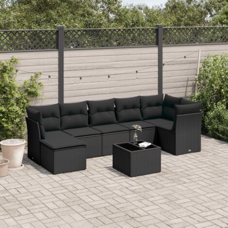 vidaXL Set Divani da Giardino con Cuscini 8 pz Nero in Polyrattan (1/3)