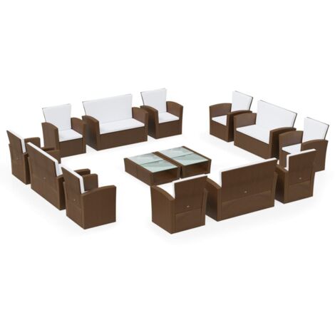vidaXL Set Divani da Giardino 16 pz con Cuscini in Polyrattan Marrone