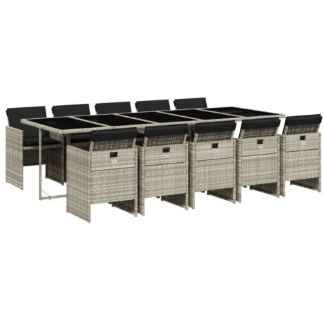 vidaXL Set Pranzo Giardino 11pz con Cuscini Grigio Chiaro Polyrattan (1/5)