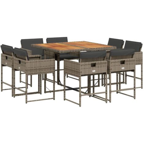 vidaXL Set da Pranzo da Giardino 9 pz con Cuscini in Polyrattan Grigio