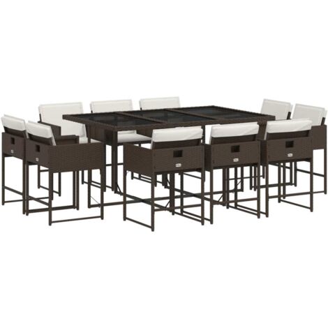 vidaXL Set da Pranzo da Giardino 11 pz con Cuscini Polyrattan Marrone