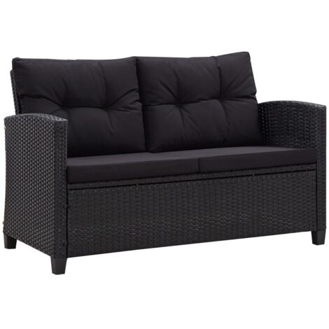Divano da Giardino 2 Posti con Cuscini Nero 124 cm Polyrattan vidaXL