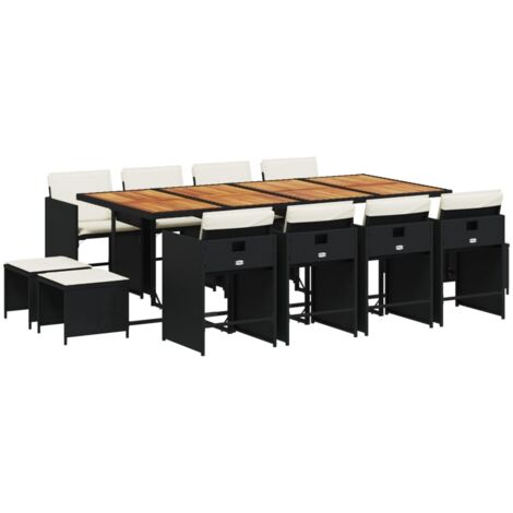 vidaXL Set da Pranzo da Giardino 13pz con Cuscini Nero in Polyrattan