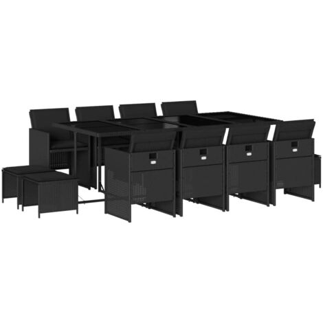 vidaXL Set da Pranzo da Giardino 13pz con Cuscini Nero in Polyrattan