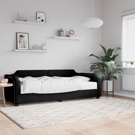 vidaXL Divano Letto con Materasso Nero 90x200 cm in Tessuto