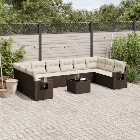 vidaXL Set Divani da Giardino 11 pz con Cuscini Polyrattan Marrone (1/3)
