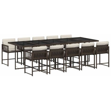 vidaXL Set da Pranzo da Giardino 11 pz con Cuscini Polyrattan Marrone