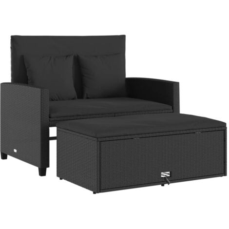 vidaXL Divano da Giardino con Cuscini a 2 Posti Nero in Polyrattan (1/5)