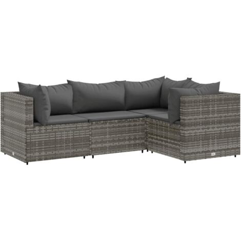 vidaXL Set Divani da Giardino 4 pz con Cuscini in Polyrattan Grigio