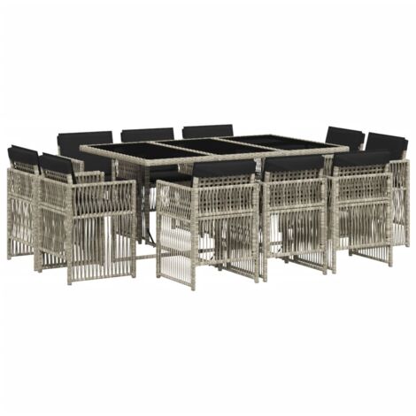 vidaXL Set Pranzo Giardino 11pz con Cuscini Grigio Chiaro Polyrattan (1/5)