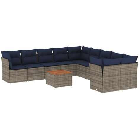 vidaXL Set Divani da Giardino 11 pz con Cuscini in Polyrattan Grigio (1/5)