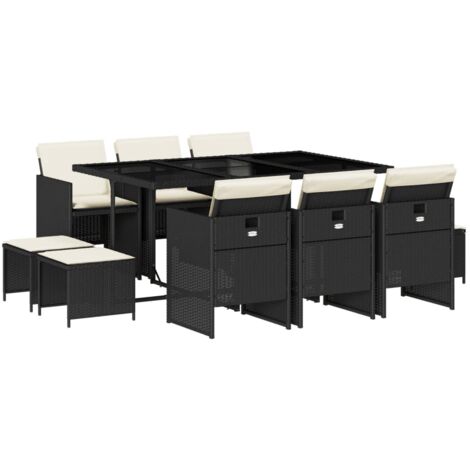 vidaXL Set da Pranzo da Giardino 11 pz con Cuscini in Polyrattan Nero