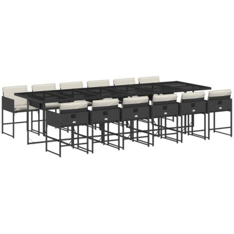 vidaXL Set da Pranzo da Giardino 13pz con Cuscini Nero in Polyrattan (1/5)