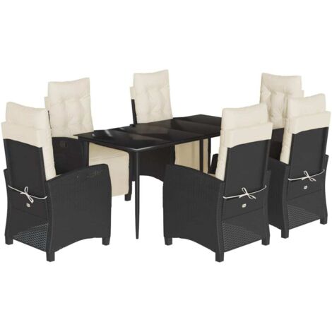 vidaXL Set da Pranzo da Giardino 7 pz Nero con Cuscini in Polyrattan (1/5)