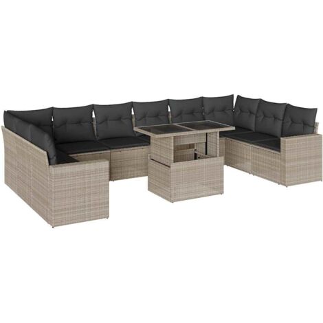 vidaXL Set Divani da Giardino 11 pz con Cuscini in Polyrattan Grigio (1/5)