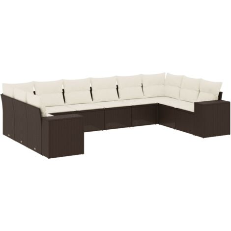 vidaXL Set Divani da Giardino 10pz con Cuscini in Polyrattan Marrone (1/5)