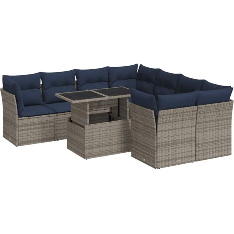 vidaXL Set Divano da Giardino 9pz con Cuscini Grigio Polyrattan Acacia (1/5)