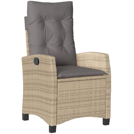 vidaXL Sedia Reclinabile Giardino con Cuscini Beige Misto Polyrattan