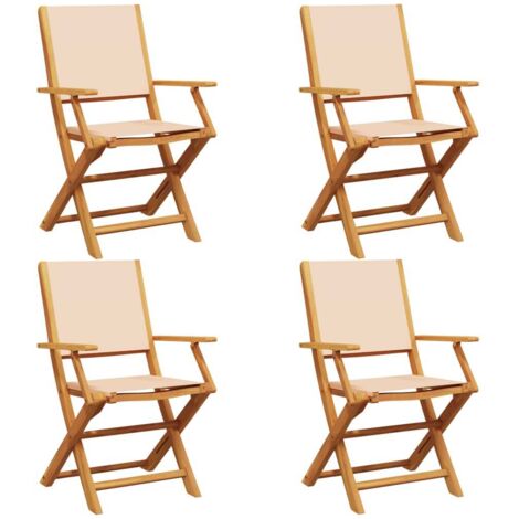 vidaXL Sedie da Giardino Pieghevoli 4pz Beige Tessuto e Legno Massello