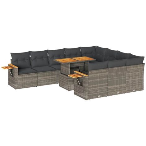 vidaXL Set Divani Giardino 11 pz con Cuscini Polyrattan Acacia Grigio (1/5)