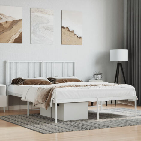 vidaXL Giroletto con Testiera Metallo Bianco 160x200 cm (1/5)