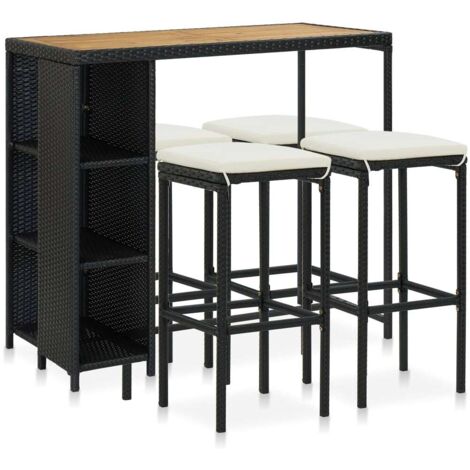 vidaXL Set da Bar da Giardino 5 pz con Cuscini in Polyrattan Nero