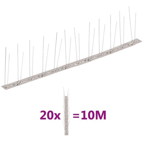 vidaXL Set Dissuasori per Uccelli e Piccioni 20 pz Acciaio 2 File 10 m