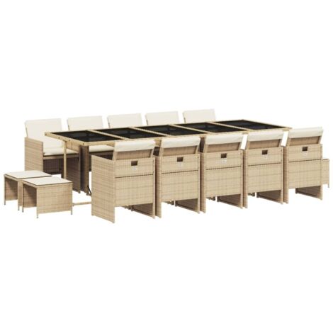 vidaXL Set da Pranzo da Giardino 15 pz con Cuscini Beige in Polyrattan