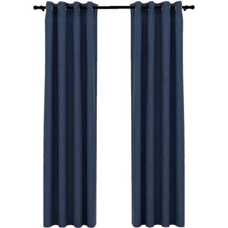 vidaXL Tende Oscuranti Effetto Lino con Occhielli 2 pz Blu 140x245 cm (1/5)