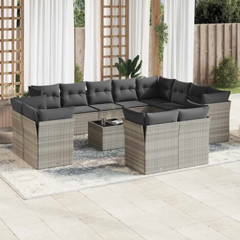 vidaXL Set Divani Giardino 13 pz con Cuscini Grigio Chiaro Polyrattan (1/3)