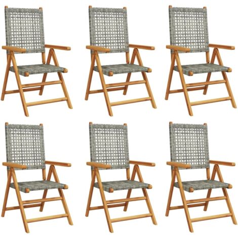 vidaXL Sedie Giardino Reclinabili 6pz Grigie Polyrattan Legno Massello